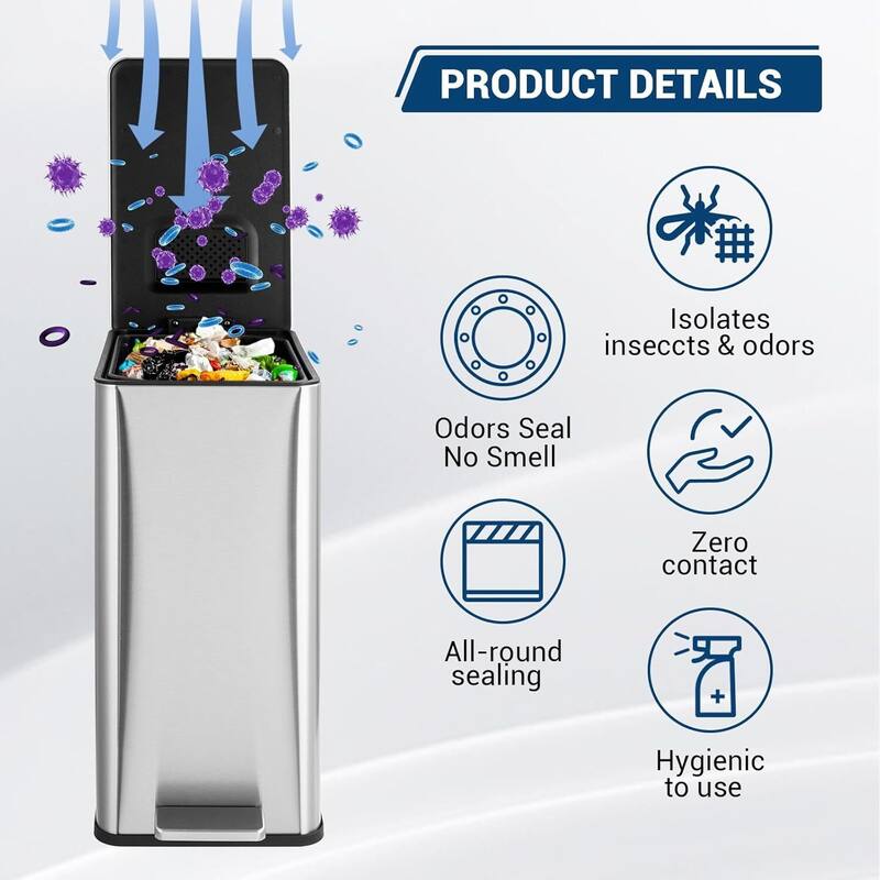 4 Gallon Stainless Steel Slim Trash Can, Garbage Bin for Office, Living Room