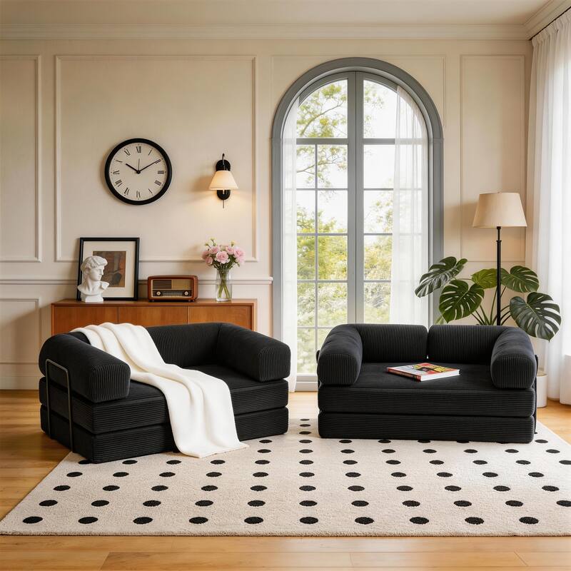 2 Set Corduroy Large Couch Convertible Floor Sofa Bed Sleeper