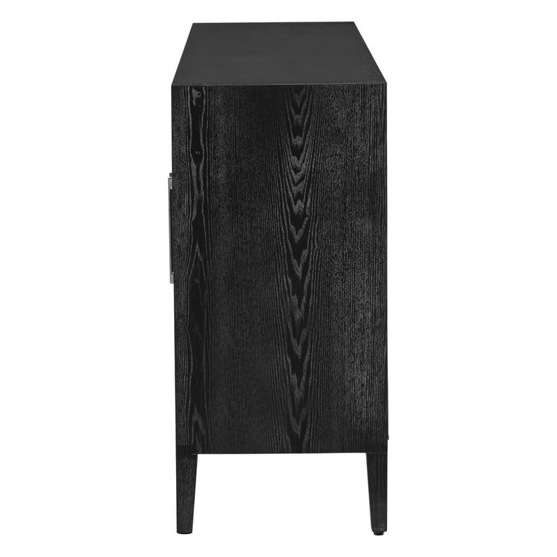 Wood Storage Cabinet with Three tempered glass doors and Adjustable Shelf