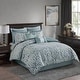 preview thumbnail 26 of 79, Madison Park Odette 8 Piece Jacquard Comforter Set Aqua/Silver - California King