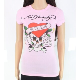 Shop Ed Hardy Womens T Shirt Pink Medium M Knit Top Skull Love