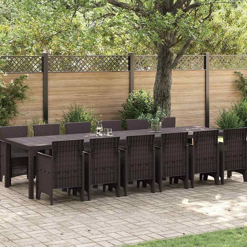 vidaXL Garden Dining Set 15 pcs Poly rattan - 39 x 138 x 29 - Brown/ without cushion set 7