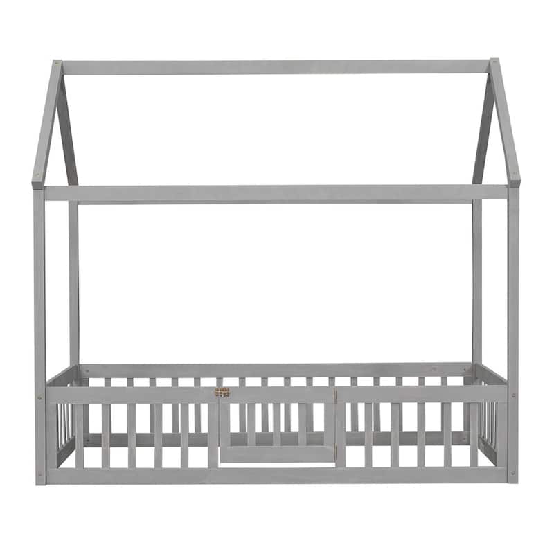 Merax Wood House Bed with Fence and Door