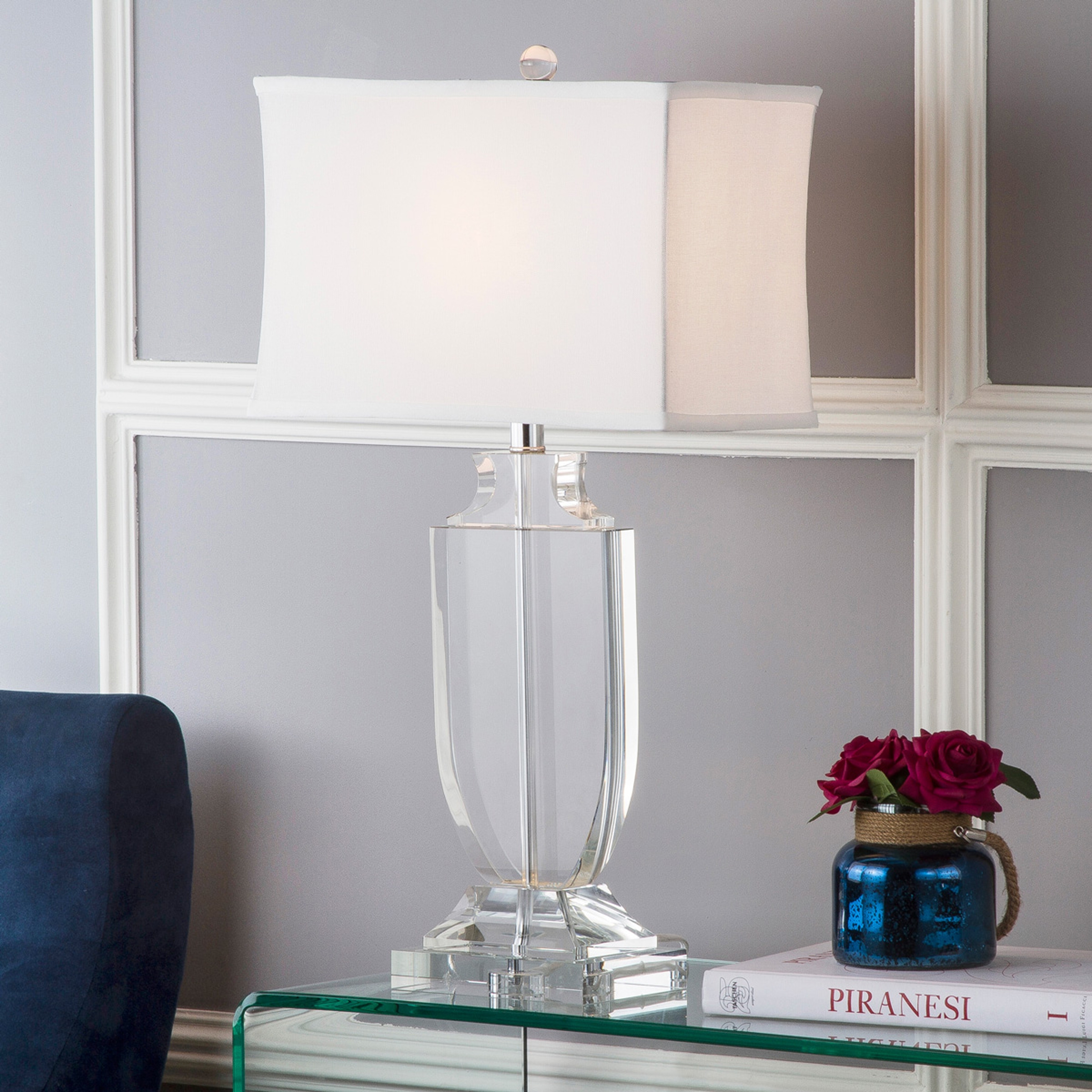SAFAVIEH Lighting 26 inch Deirdre White Shade Crystal Urn Table Lamp 12 x12 x28 On Sale Bed Bath Beyond 8353211