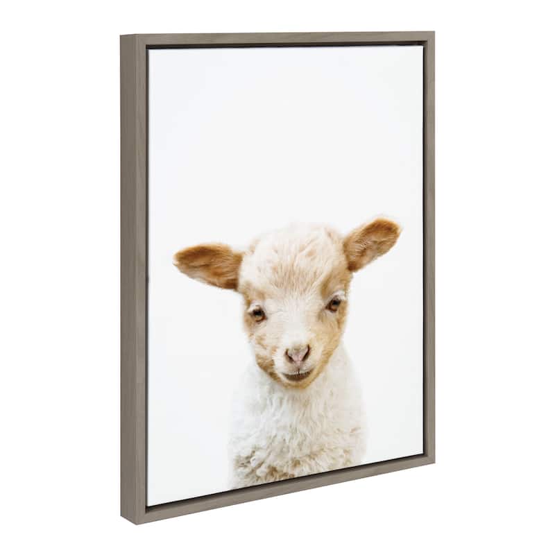 Kate and Laurel Sylvie Animal Studio Lamb Framed Canvas by Amy Peterson Art Studio - 18x24 - Grey