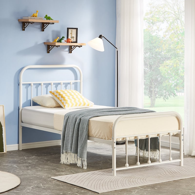 VECELO Metal Bed Frame with Headboard Classic Metal Platform Bed Frame Mattress Foundation with Victorian Style Footboard