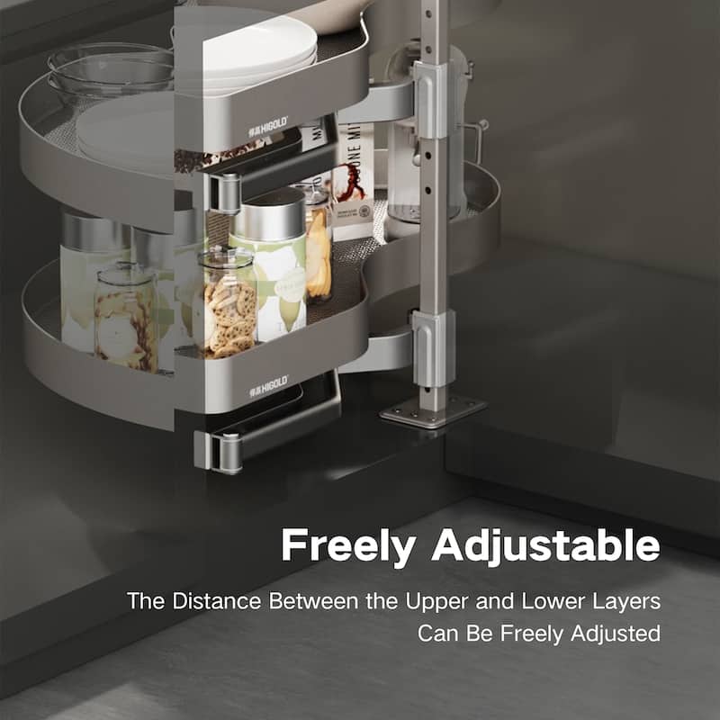 HIGOLD Blind Corner Cabinet Pull Out Organizer, 2-Tier Swing Shelf for Kitchen