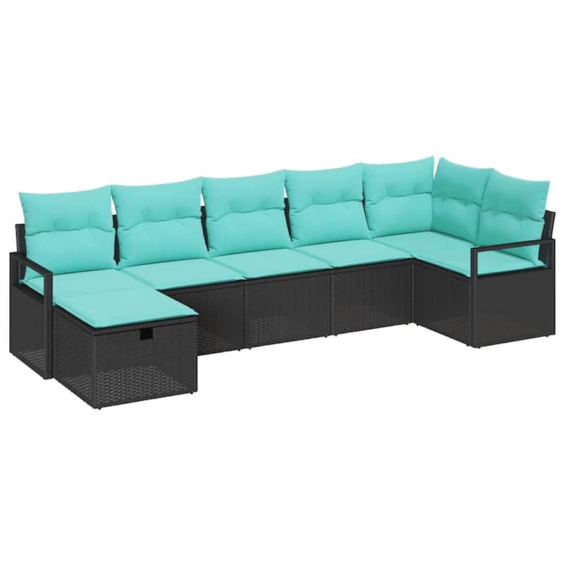 vidaXL 7/8 Garden Sofa Set with Cushions Black/Brown/Grey Poly Rattan - 113 x 48 x 27.2