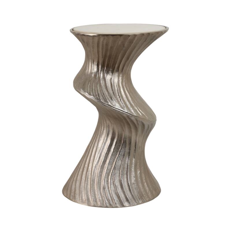 Marble Top Aluminum Side Table Round Sculptural Accent Modern