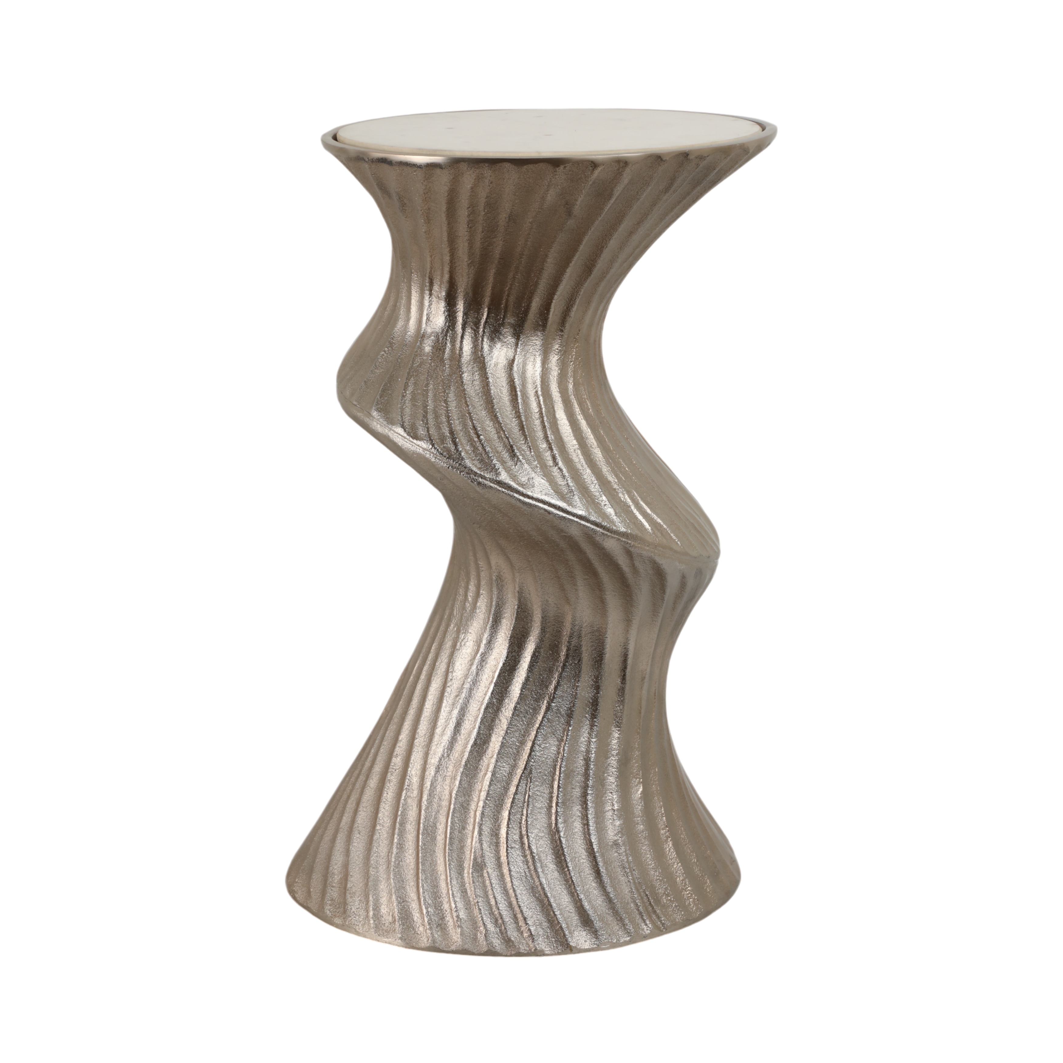 Marble Top Aluminum Side Table Round Sculptural Accent Modern