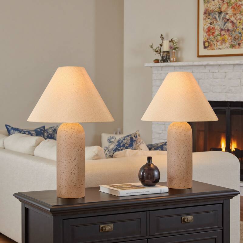 2-Pack 26"H Ceramic Accent Table Lamp with Linen Shade - Drum Shade - Soil-Resin