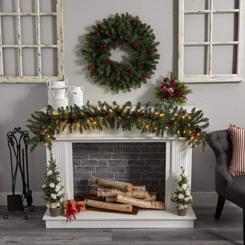 Christmas Garland 6Ft Artificial Pine & Pinecone Decor w/ 50 Warm White Lights - 72