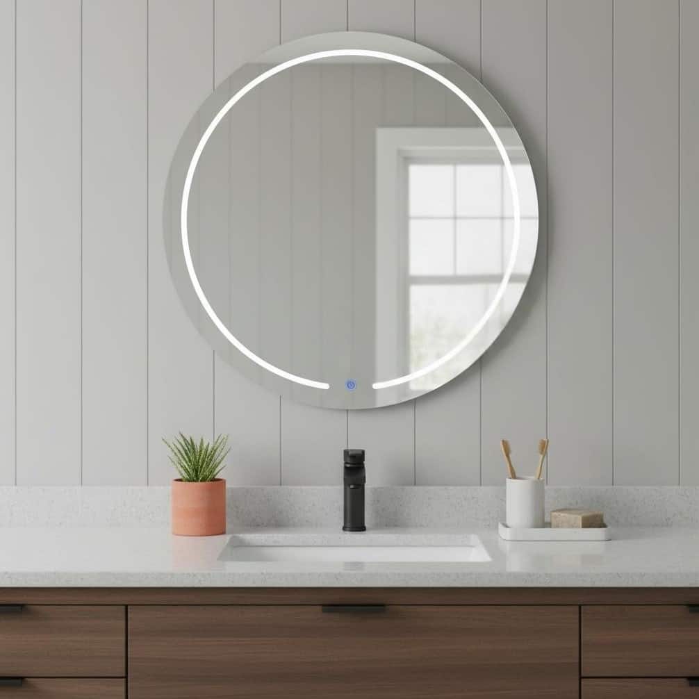 HomeRoots 39" Clear Round Lighted Frameless Bathroom Vanity Mirror - 39.00 in. x 39.00 in. x 1.00 in.