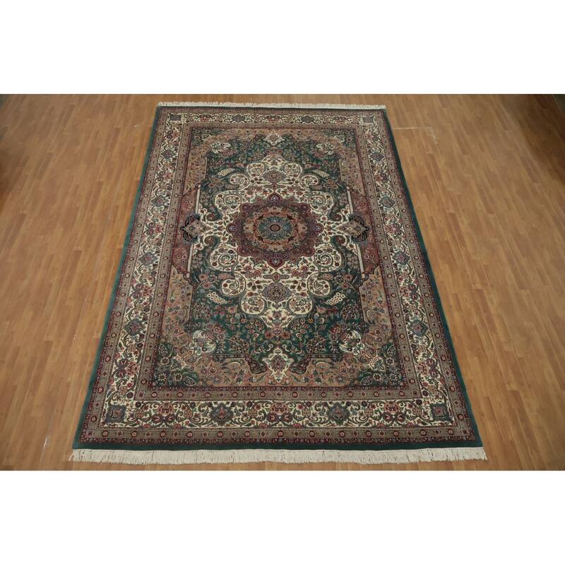 Hand Knotted Oriental 100% Wool Carpet Traditional Floral Green Aubusson Area Rug - 14' 5'' X 9' 8''