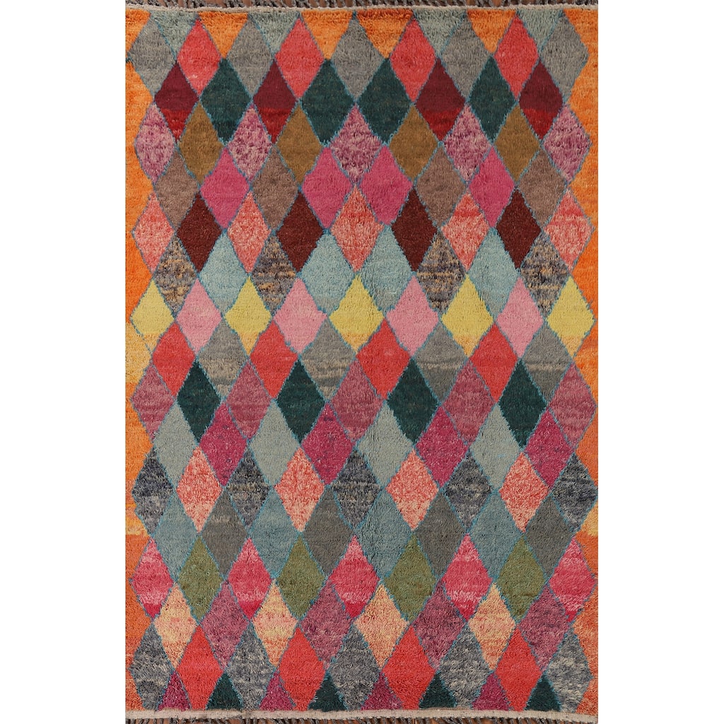 All-Over Trellis Moroccan Area Rug Hand-Knotted Wool Carpet - 7'7" x 11'2"
