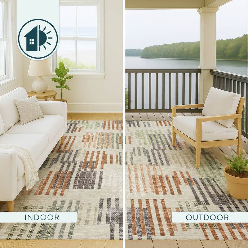 Machine Washable Indoor/ Outdoor Modern Pines Chantille Rug