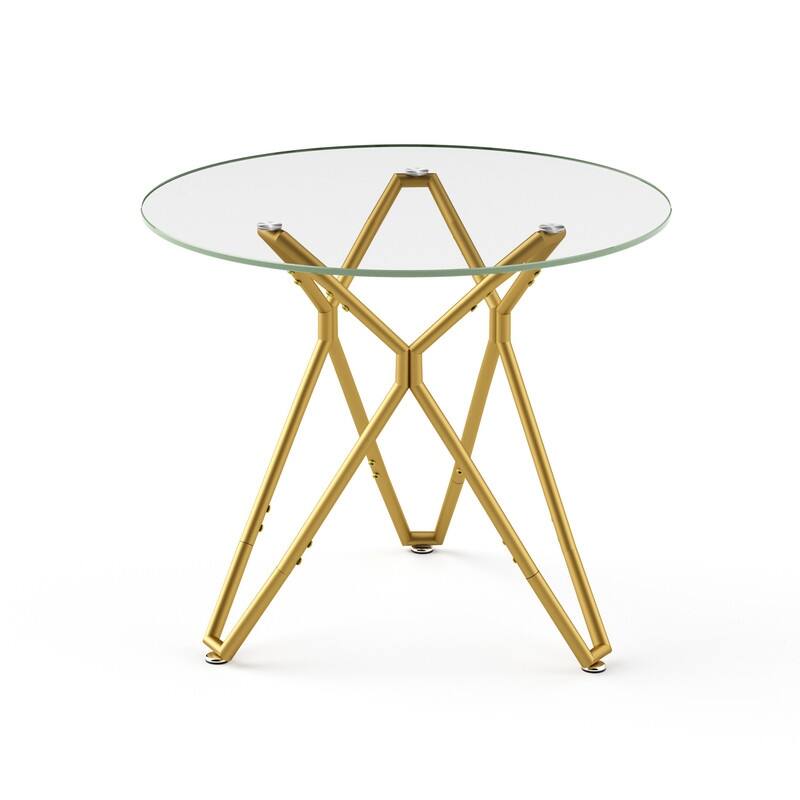 Gold Modern Tempered Glass Dining Table with Metal Legs for Kitchen, Living Room