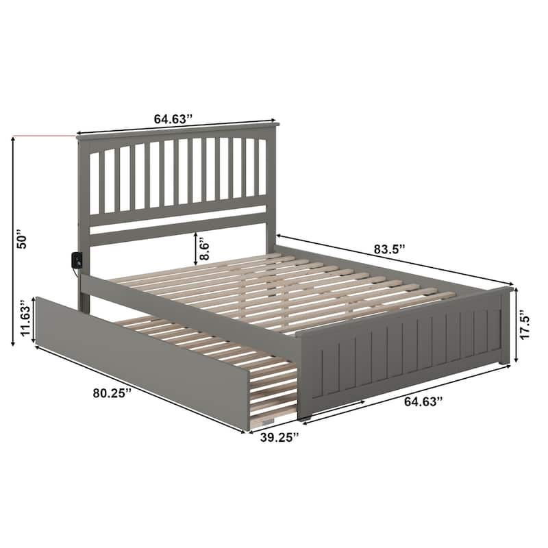 Mission Wood Platform Bed with Matching Footboard and Twin XL Trundle