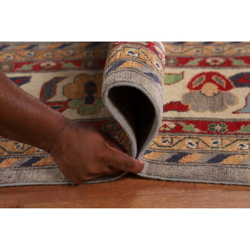 Grey Traditional Kazak Rug Hand-Knotted Wool Carpet - 9'7" x 13'2"