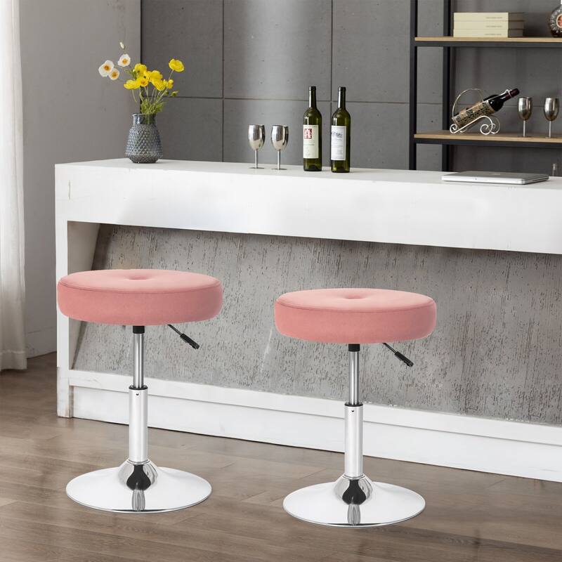 Adeco Adjustable Velvet Round Ottoman Swivel Vanity Stool Makeup Chair