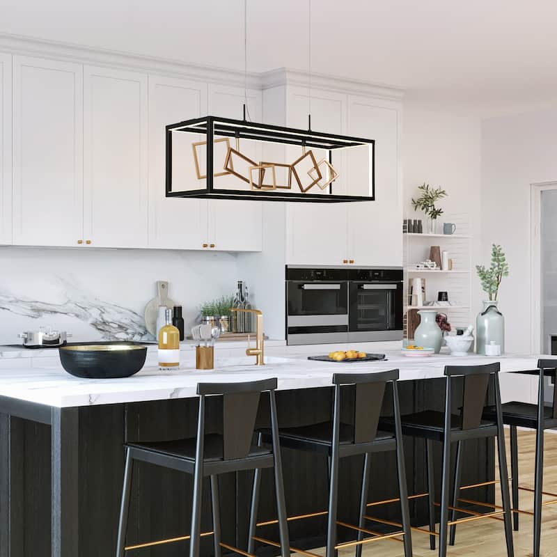 Modern 8-Light LED Chandelier Black Gold Kitchen Island Light - W 27.75" x H 12"