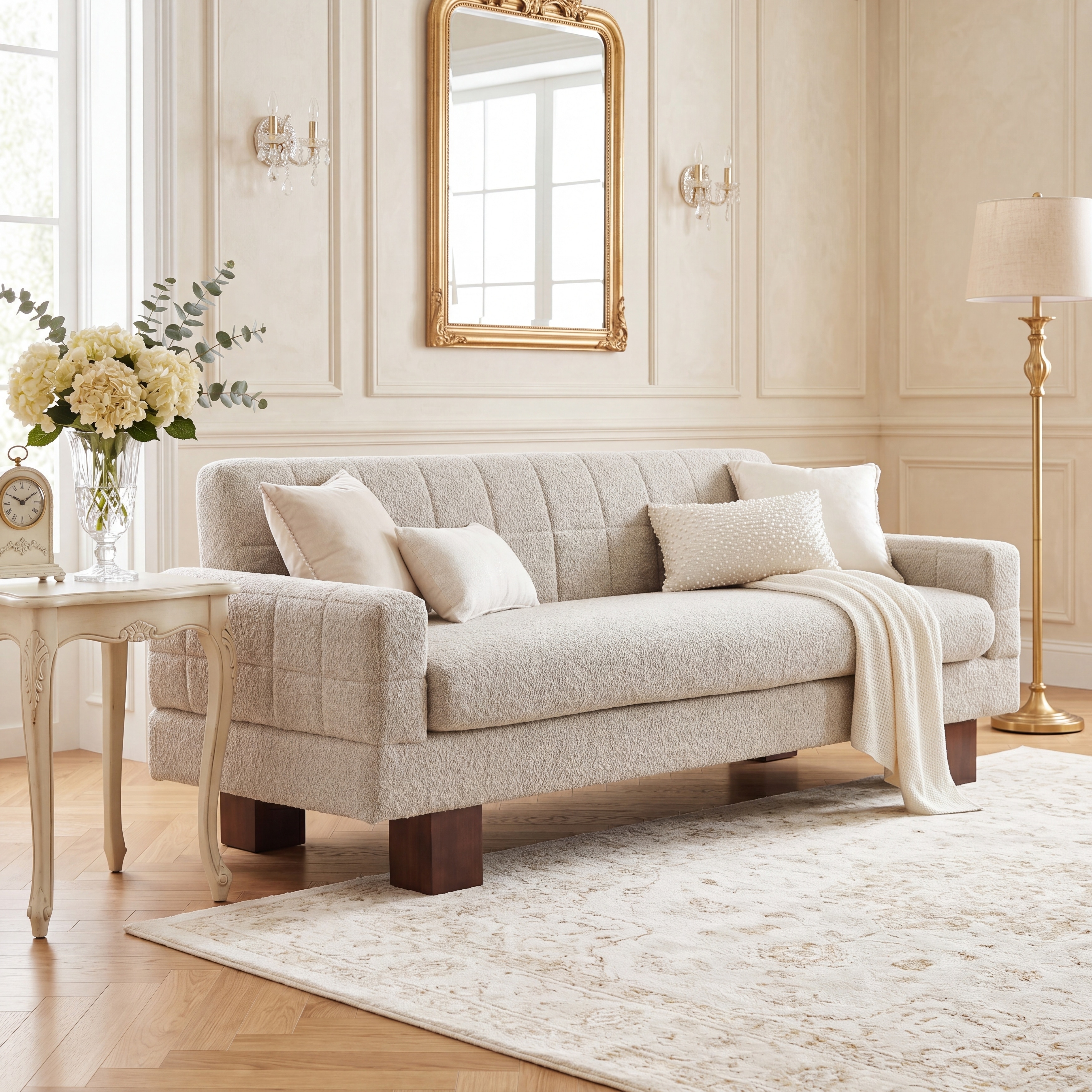 Christopher Knight Home - Modern Boucle Loveseat Sofa with Biscuit Back Tufting Single Cushion Seat and Square Arms