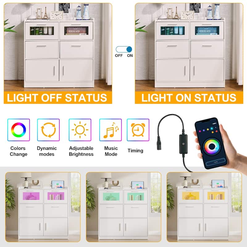 Javlergo 6 Drawers Double Dresser for Bedroom, Wood Chest of Drawers Storage Cabinets with Charging Station and LED Lights
