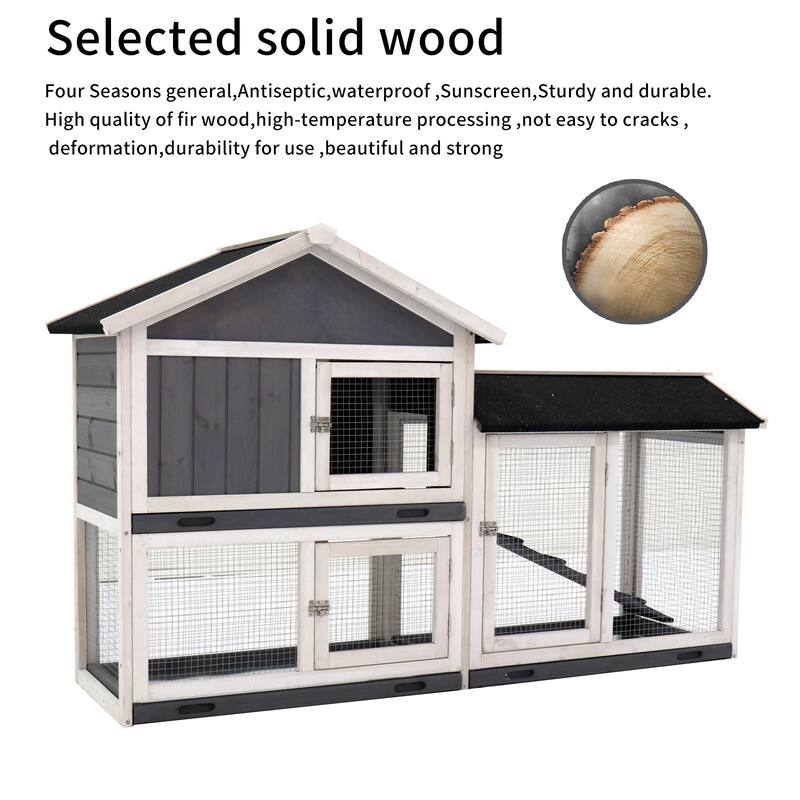 Rabbit Hutch,Indoor Bunny Cage,Outdoor Cages with Run,Pet House with Deeper No Leak Tray,UV Panel,Removable Bottom Wire Mesh