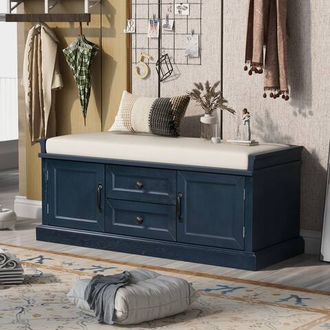 Storage Bench with 2 Drawers and 2 cabinets (Antique Navy)