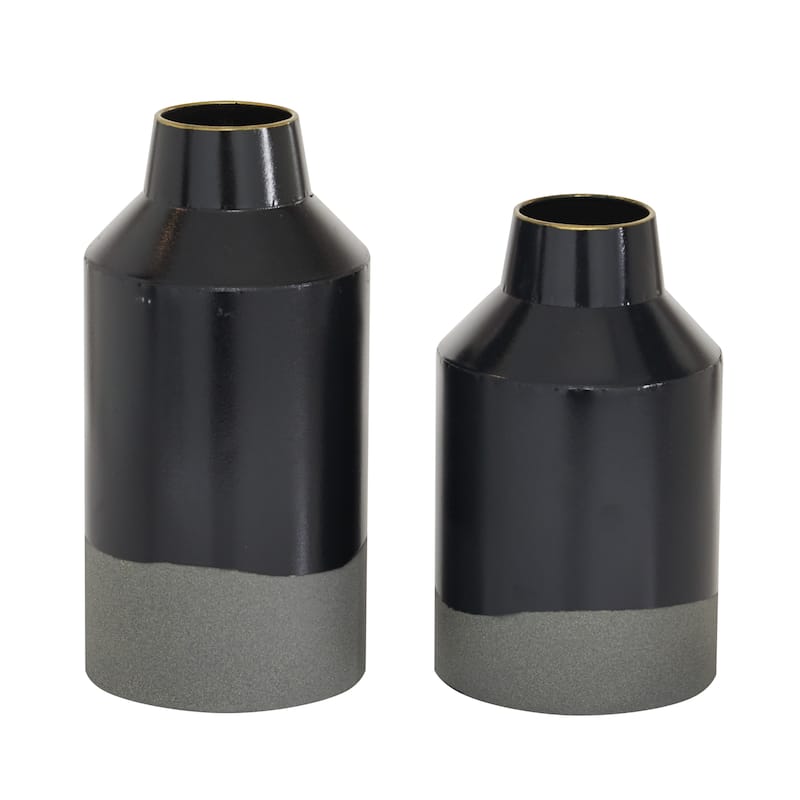 Metal Vase - Set of 2 Black - Roche River Decor - 6"W x 6"L x 12"H
