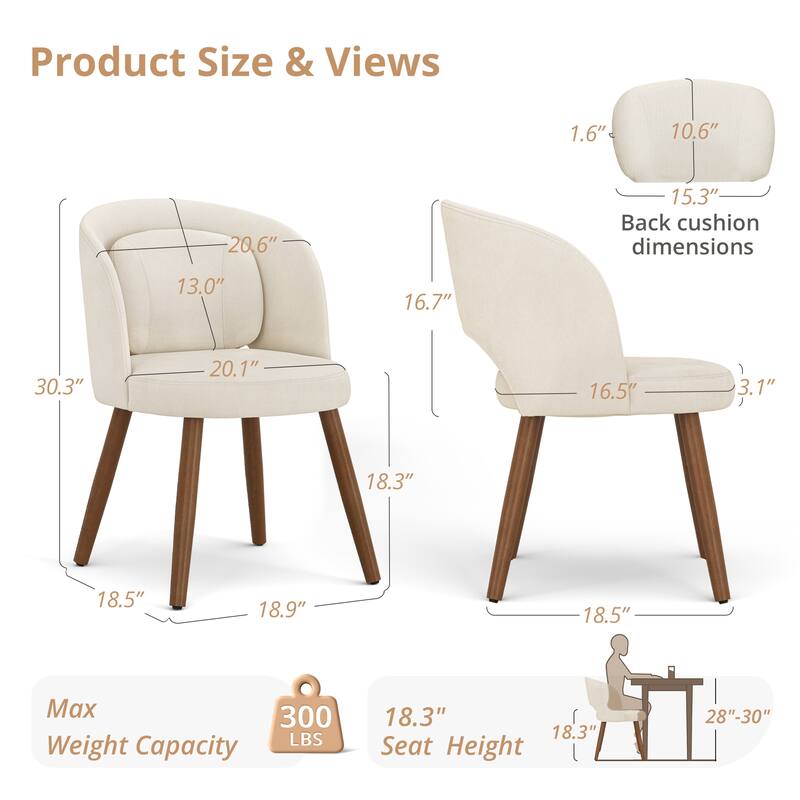 Linen Dining Chairs Set of 2/4/6 with Solid Wood Legs, Modern Kitchen Chairs with Lumbar Pillow for Dining Room Beige