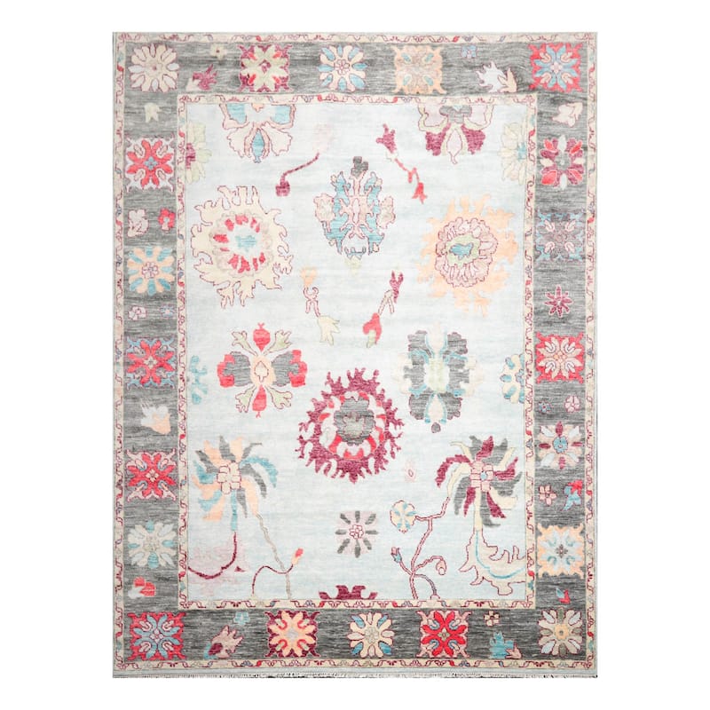 Hand Knotted Trendy Designer Oushak Aqua,Gray Persian Wool Modern & Contemporary Oriental Area Rug (9x12) - 9' 6'' x 12' 2''