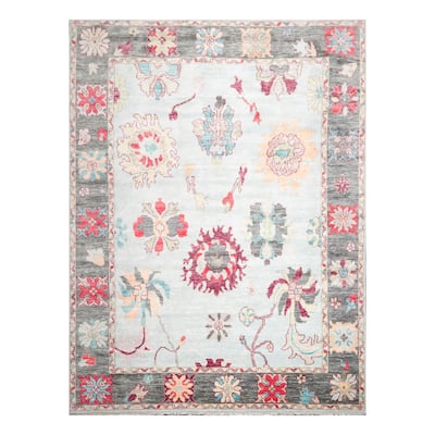 Hand Knotted Trendy Designer Oushak Aqua,Gray Persian Wool Modern & Contemporary Oriental Area Rug (9x12) - 9' 6'' x 12' 2''