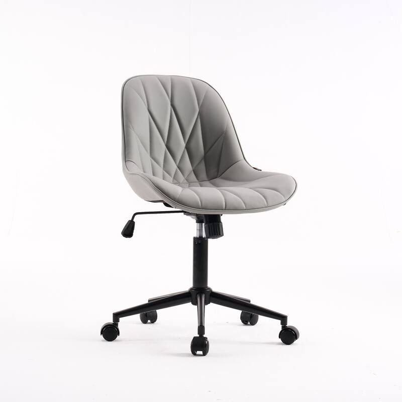 Armless Swivel Office Chair, Faux Leather Task Chairs with Wheels