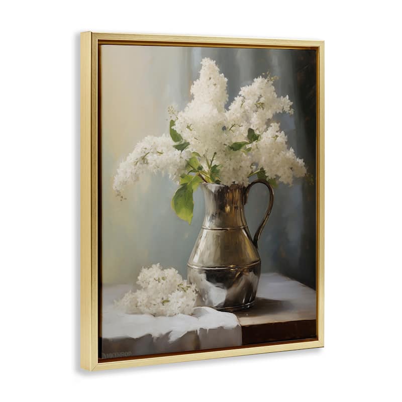 Stupell White Lilacs Still Life Framed Floater Canvas Wall Art Design By Arlington Prints