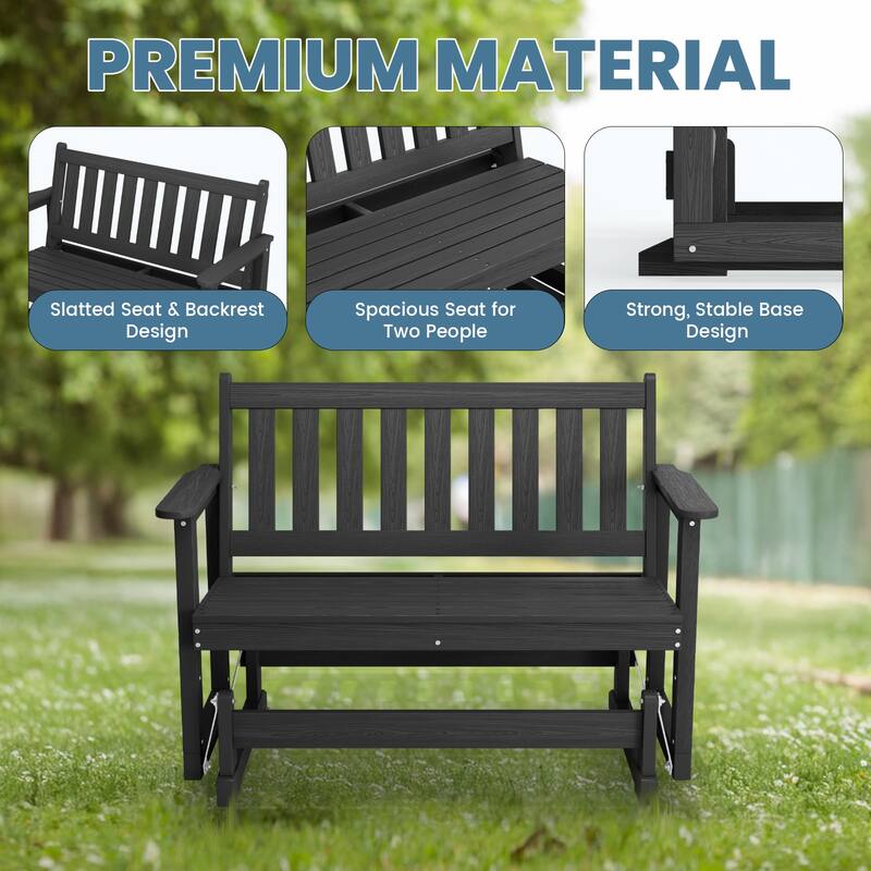 Outdoor Patio HDPE Glider Bench, Garden Rocking Bench