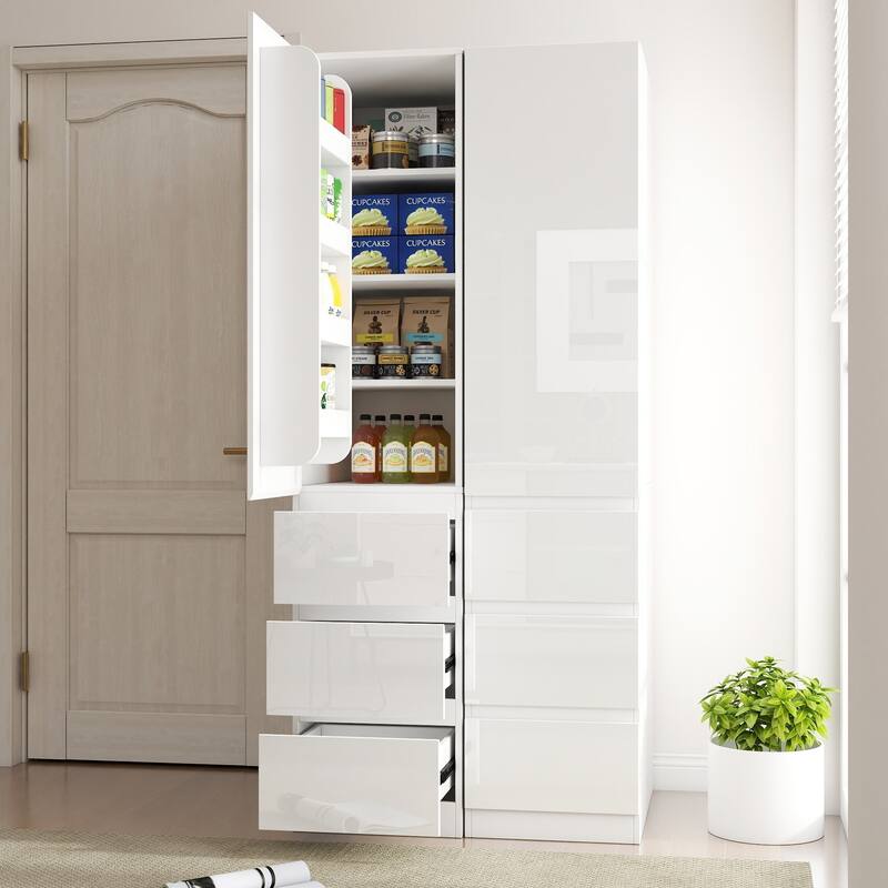 Kitchen Pantry Storage Cabinet,Food Pantry Cabinet With Doors,Shelves And Drawers