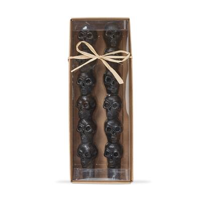 Set of 2 Skull Taper Candles - Black Flame Candles for Halloween - Paraffin Wax - 9.8 in x 1.35 in - 4 Hour Burn Time