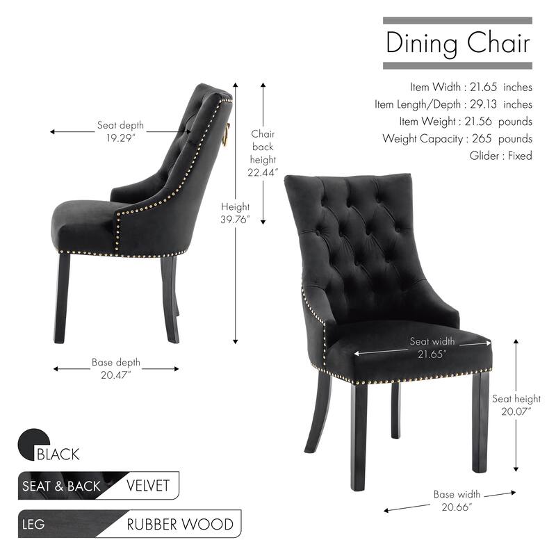 Porthos Home Dev Tufted Velvet Dining Chairs with Rubberwood Legs, Set of 2