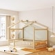 preview thumbnail 55 of 68, Wooden House Bed with Fence, Pine Wood Bed Frame with Roof and Safety Guardrail for Kids, Boys or Girls