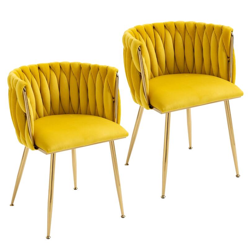 HOMEFUN Velvet Upholstered Tufted Side Dining Chair With Golden Legs（set of 2）