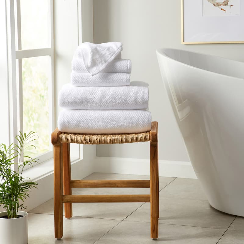 Linery & Co. Luxury Cotton Textured Bath Towel - 6 Piece Set - Optic White