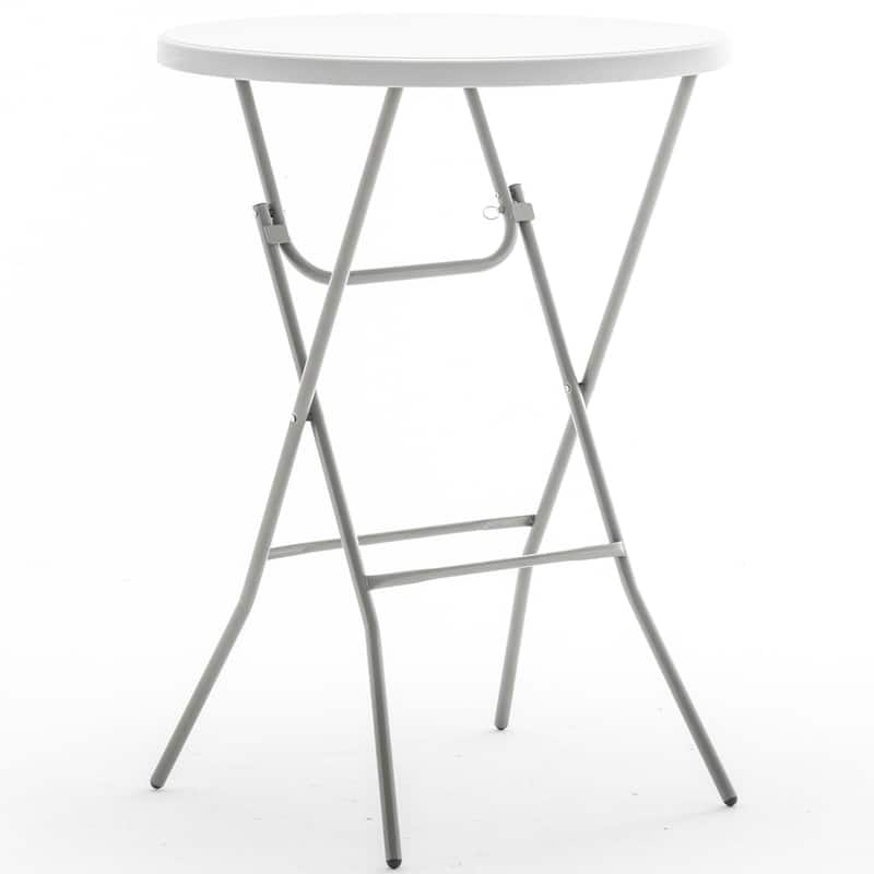 BTEXPERT White 2.63 Foot Round Plastic Bar Height Folding Cocktail Table For Banquet Dining Party Home Indoor Outdoor Set of 10