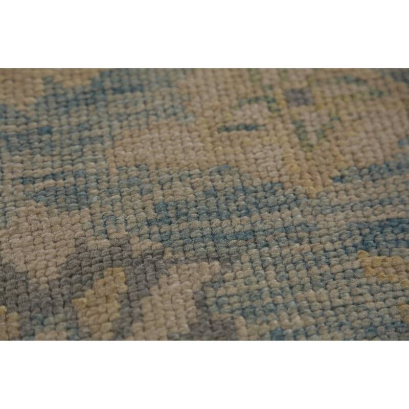 Hand Knotted Oriental 100% Wool Carpet Transitional Floral Navy Blue & Blues Oushak Runner Rug - 20' 2'' X 3' 1''