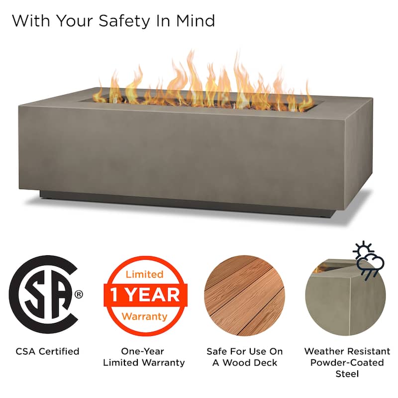 Aegean 50" Rectangle Gas Fire Table in Mist Gray by Real Flame