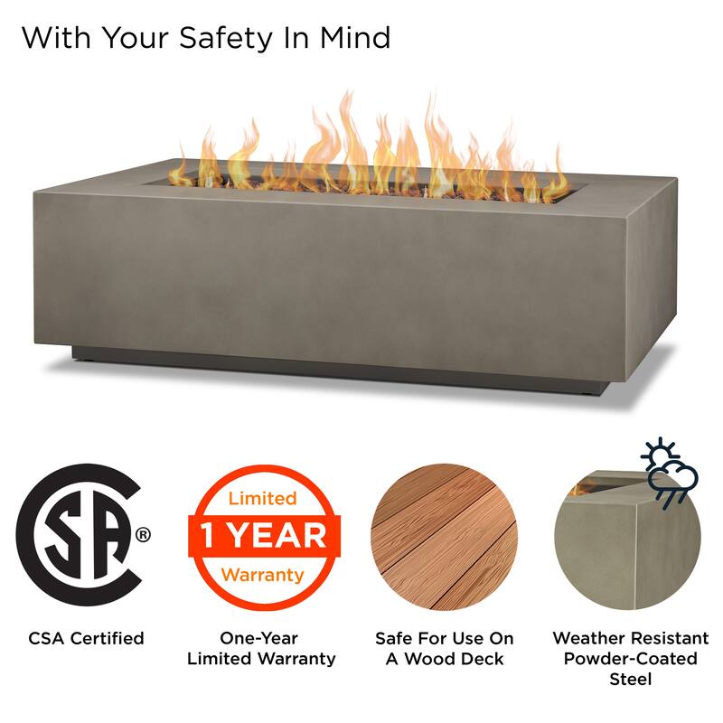 Aegean 50" Rectangle Gas Fire Table in Weathered Slate by Real Flame