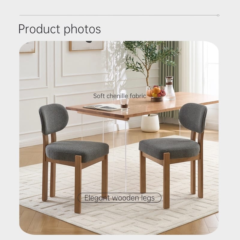 Wooden Dining Chairs Set of 2 Modern Fabric Upholstered Kitchen Chairs