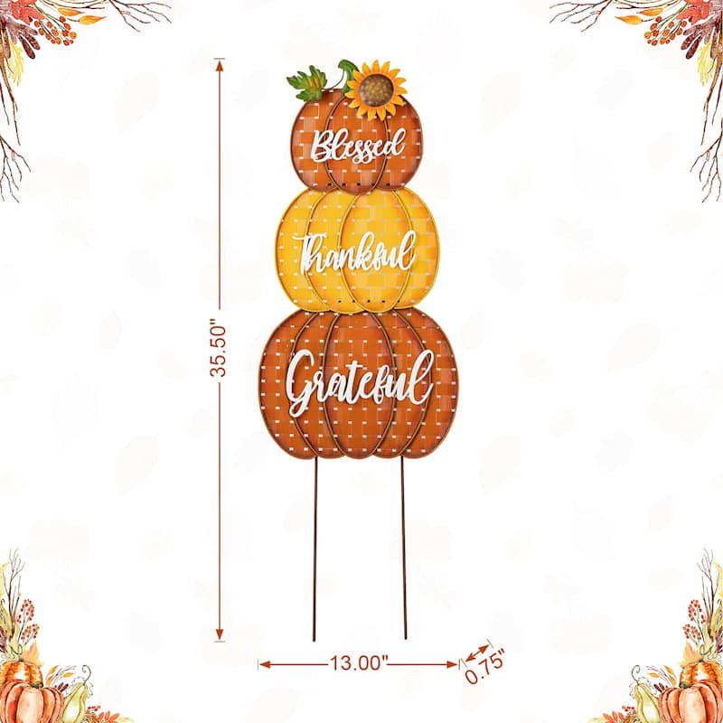 Glitzhome Fall Thanksgiving Metal Turkey Pumpkins Yard Stake