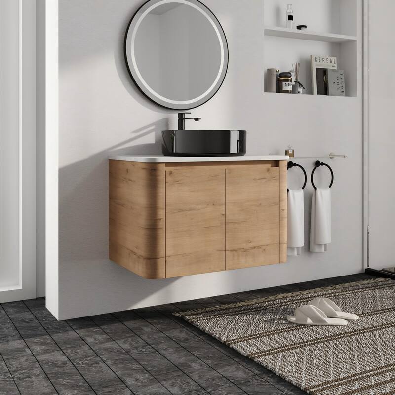 Malwee 24"/30" Floating Bathroom Vanity, Wall Mounted Bathroom Vanity with Ceramic Sink and Soft Close Door