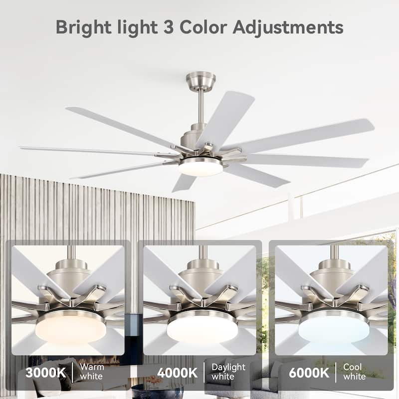 52" Ceiling Fan with Light - 6 Speeds, 8 ABS Blades, Voice Remote